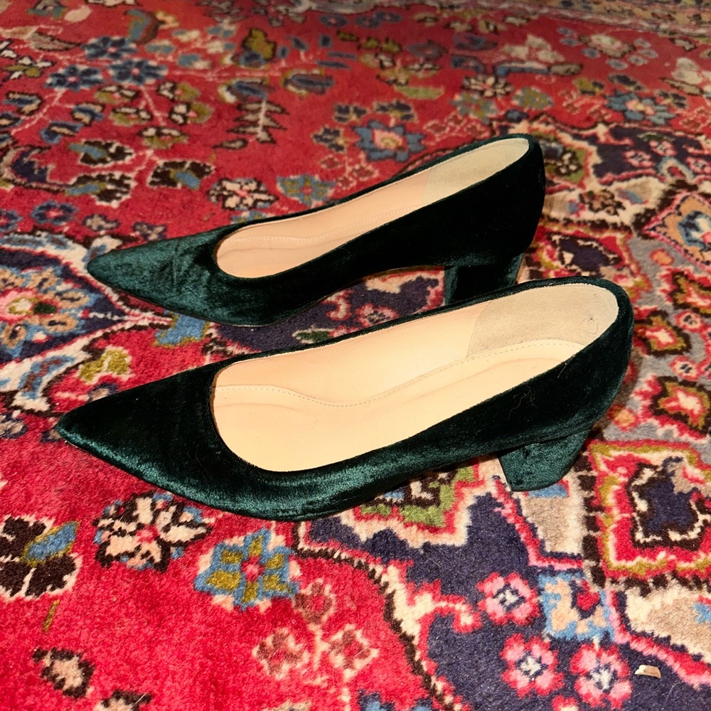 J. Crew Forest Green Velvet Block Heels